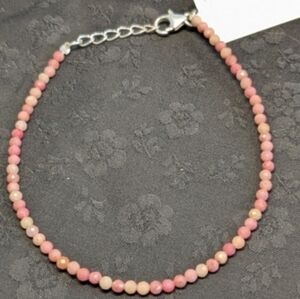 🆕 Genuine Norwegian Pink Thulite Pink Gemstone Sterling Silver Bracelet 2mm